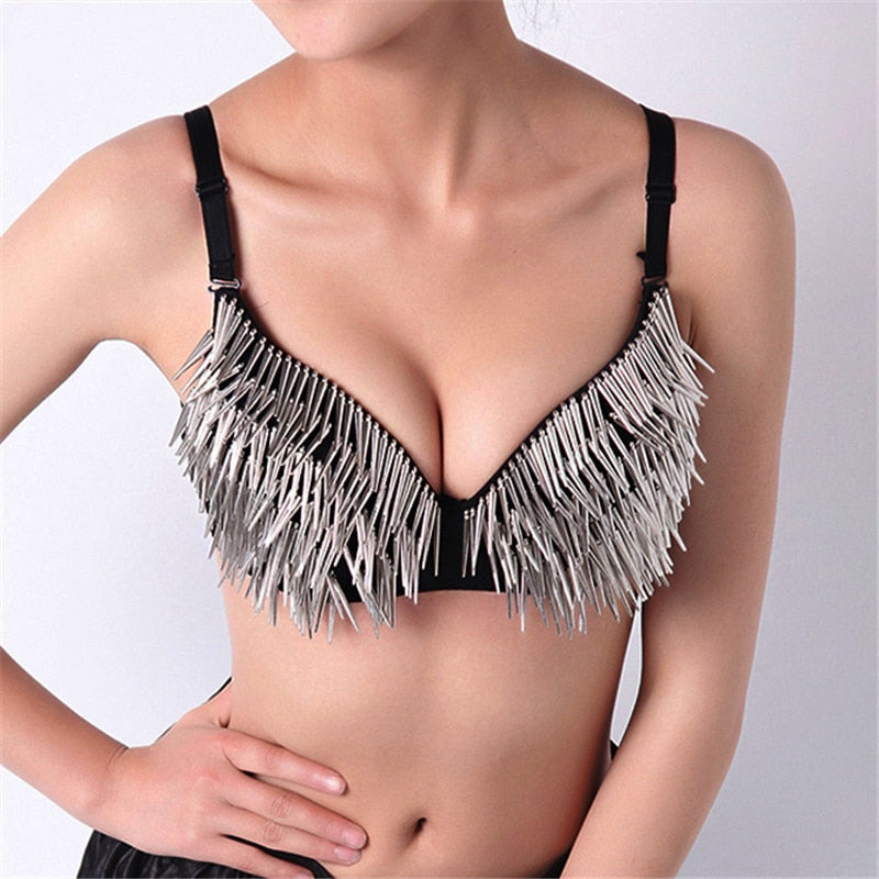 Push Up Bra With Rivet Gold Silver Rock Backless