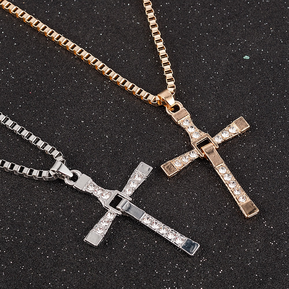 Fast and Furious Movies Actor Dominic Toretto  Rhinestone Cross Crystal Pendant Chain Necklace Men Jewelry Main image