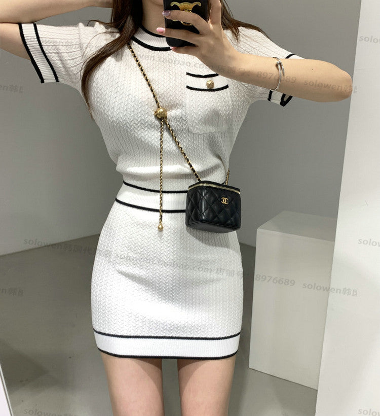 Buttons O-Neck Short-Sleeve Knitting Shirt+Mini Skirt 3-Piece Set Women&#39;s Sweater Cardigan Summer Fall 2021 New Korea Sweet Suit