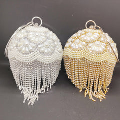 DG PEAFLOW Round Circular Gold Diamond Tassel Bridal  Women Evening Party Crystal Clutch Bag Wedding Wristlets Purse