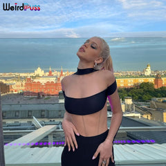 Weird Puss 2021 Sexy Mesh Patchwork Bodysuits Women Long Sleeve Skinny Stretchy Club Fashion Bodycon See Through Summer Wild Top