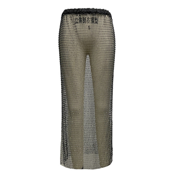 YOUR BUMP CURVE Shiny Crystal Mesh Hollow Split Loose Skirt Sexy Ladies Beach Party Rhinestone Skirt
