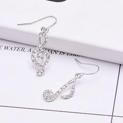 Fashion Romantic Elegent Drop Earrings Rhinestone Asymmetriy Musical Note Silver Color Jewelry For Women Girl Party Wedding