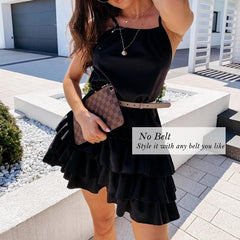 Sexy Spaghetti Strap Ruffle Solid Sleeveless 2021 Summer Women Dresses Loose A Line Mini Holiday Beach Dress Sundress Robe