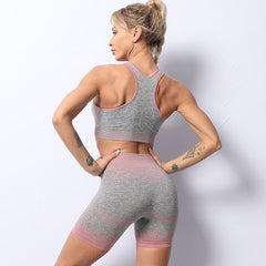 UVRCOS Yoga Seamless Hip Raise Fitness Pants Short Sports Quick-Drying Top Bra  Clothes Women&#39;s Suit Summer