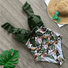 New Ruffle One Piece Swimsuit Deep-V Bathing Suit