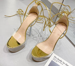 Ultra High Crystal Platform Sandals Peep toe Ankle-Wrap Buckle Strap