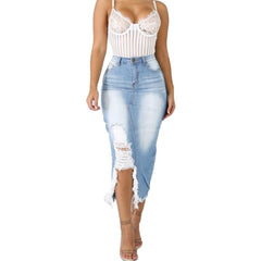 Fashion Women Skirt High Waist Ripped Split Denim Distressed Jeans Body con Long Skirt suitable for Daily Life юбка