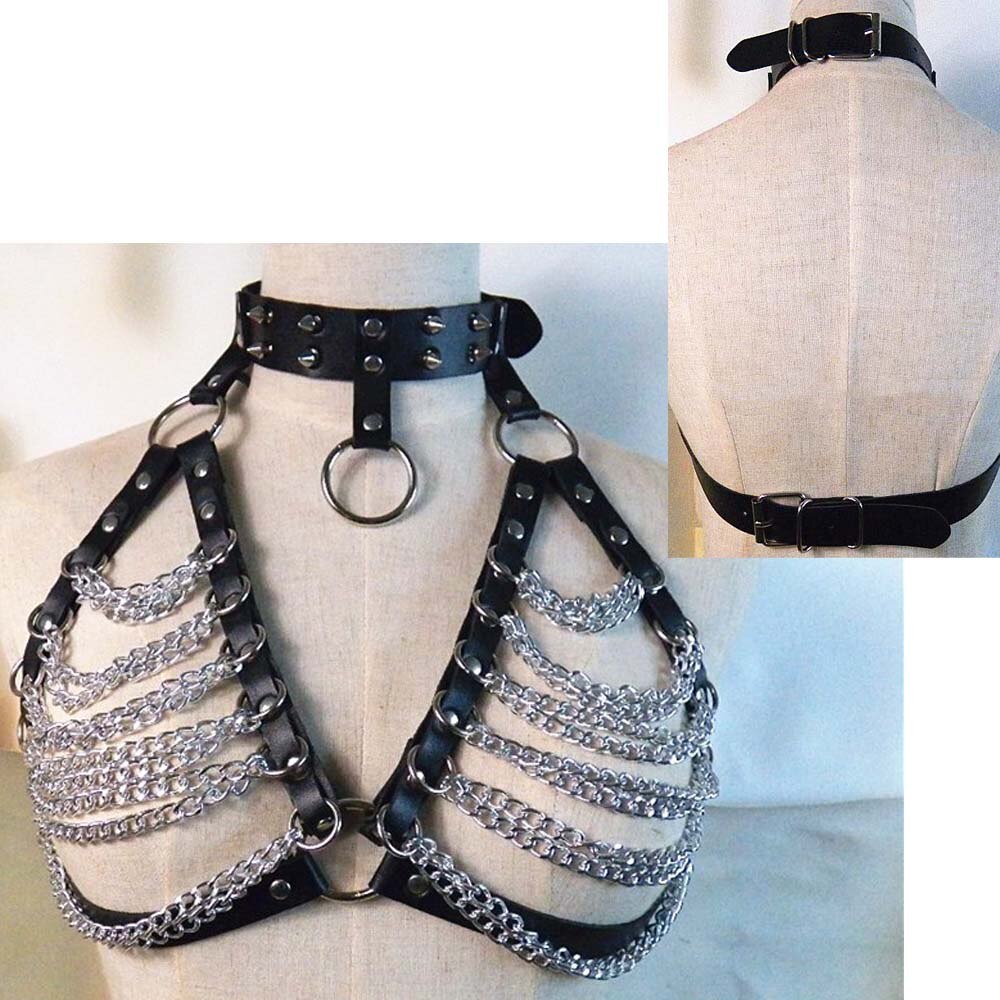 Women Leather Harness Belt Chain Body Bondage Straps Sexy Harness Adjustable Gothic Harajuku Erotic Garter Belt Lingerie Bra