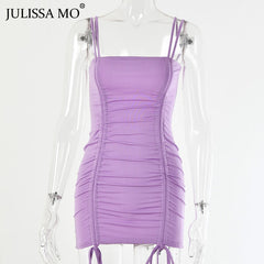 JULISSA MO Purple Sexy Summer Cami Straps mini Dress