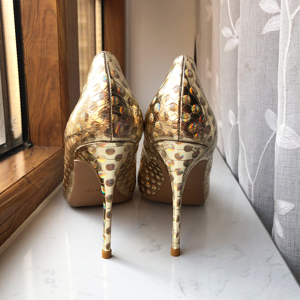 Golden Glitter Pointed Toe Stiletto High Heels Shiny Slip On Chic Pumps