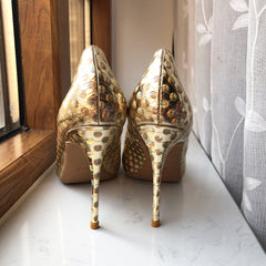 Golden Glitter Pointed Toe Stiletto High Heels Shiny Slip On Chic Pumps