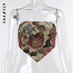 BoozRey Vintage Floral Tube Top Women Sleeveless Beach Club Party Streetwear Girl Chic Backless Crop Top Flower Retro Tank Tops