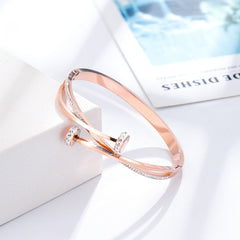 Unique Double Crystal Nail Head Cross Stainless Steel Bracelet