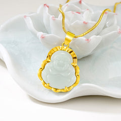 SophiaXuan Buddha Pendant Necklaces Chinese Style Women&#39;s Neck Chain Stone Pendant Big Belly Maitreya Necklace for Women 2021