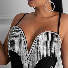 Women Tassels Jumpsuit Romper Spring Autumn Sleeveless V Neck Pants Jumpsuit Clubwear Trousers Outfit Clothes For Female