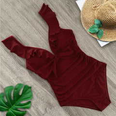 New Ruffle One Piece Swimsuit Deep-V Bathing Suit