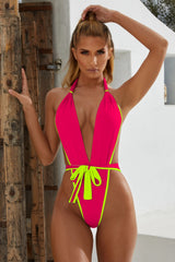 Sexy Wrap Around One Piece Swimsuit Deep V neck - High Leg Cut Thong Swimsuit