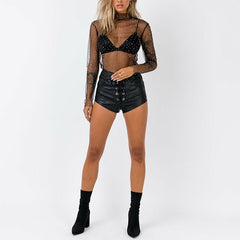 Summer Sexy Lace Mesh Sheer T Shirt Women Transparent Tops Turtleneck See Through Cover Up Summer Female Tshirt