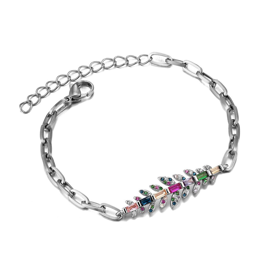 Luxury Classic Maple Leaf Zircon Bracelets Stainless Steel