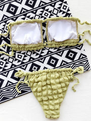 Yellow Strapless Bikini Pleated Swimwear Brazilian Bikini Set