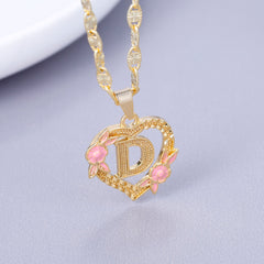 GOLD PLATED CUSTOMIZED HEART FLOWER INITIAL LETTER PENDANT ROSE GOLD HEART INITIAL LETTER RING