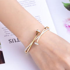 Unique Double Crystal Nail Head Cross Stainless Steel Bracelet