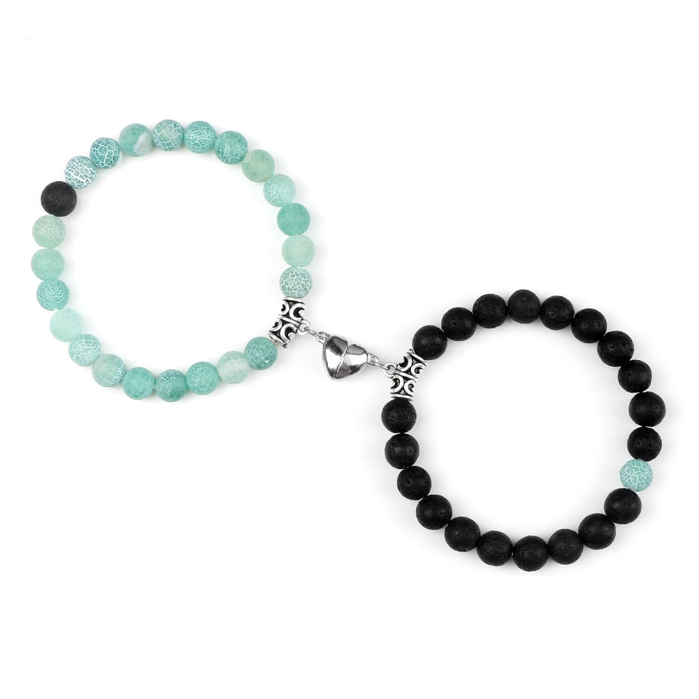 Amora Magnetic Heart Natural Stone Bracelet Set