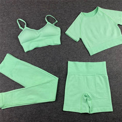 Seamless Leggings+Short Sleeve Crop Top+Sports Bra+Sport Shorts Yoga Set