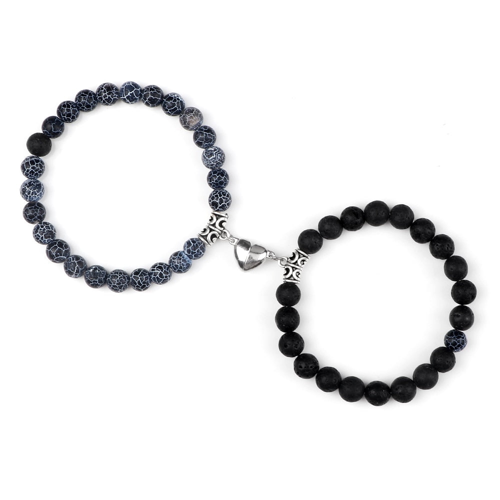 Amora Magnetic Heart Natural Stone Bracelet Set