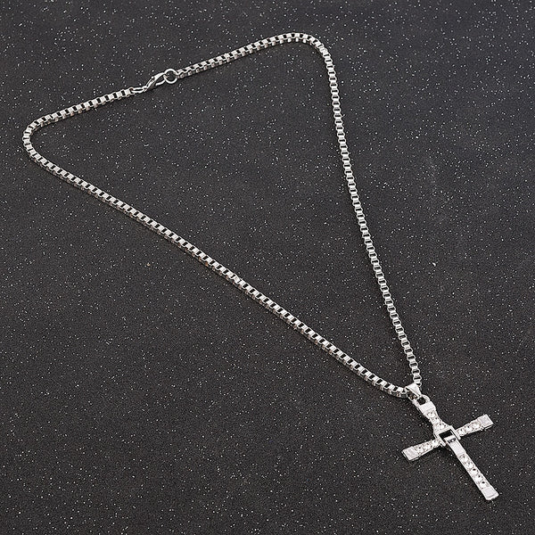 Fast and Furious Movies Actor Dominic Toretto  Rhinestone Cross Crystal Pendant Chain Necklace Men Jewelry