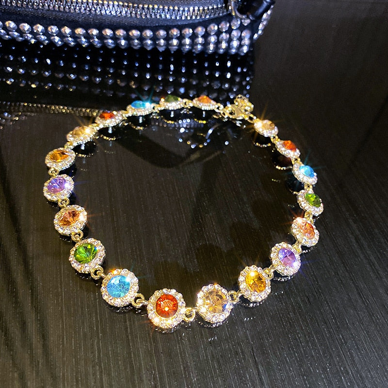 Geometric Colorful Crystal Choker Necklaces Clavicle Chain Necklace