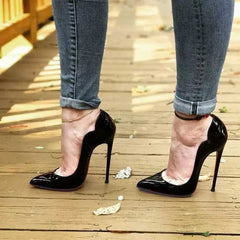 Curl Upper Patent Pointed Toe Stiletto High Heels Shoes
