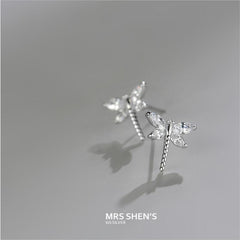 New Fashion Temperament Dragonfly Silver Plated Jewelry Personality Not Allergic Exquisite Crystal Stud Earrings  E067