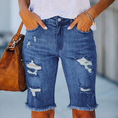 2022 New Cycling Denim Shorts Woman Fashion Tassel Tight Five-Point Shorts Washed Sexy Female Summer Thin Short Jeans
