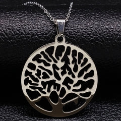 Fashion Tree of Life Silver Color Chain Necklaces for Women Stainless Steel Chain Necklace Jewelry cadenas mujer N42S01