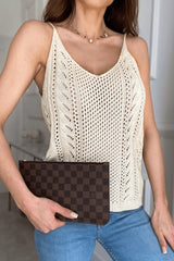 wsevypo Women Spaghetti Strap Knitted Camisoles Summer Casual Solid Color V-Neck Vest Tops Office Lady Hollow Out Crochet Camis