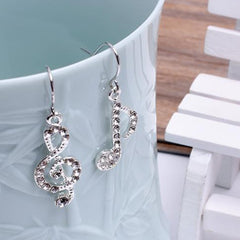 Fashion Romantic Elegent Drop Earrings Rhinestone Asymmetriy Musical Note Silver Color Jewelry For Women Girl Party Wedding