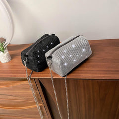 Fashion Rhinestone Crossbody Bag Classic Texture Creative Delicate Chic Women Shiny Chain Evening Clutch Shoulder Pouch