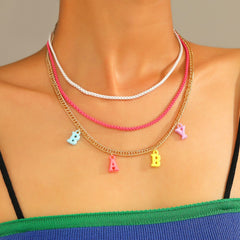 Lost Lady New Fashion Letter Rice Bead Multilayer Ladies Necklace Same Model Birthday Gift Alloy Jewelry Wholesale Direct Sales