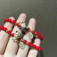 2022 New Lucky Tiger Head Bracelets For Women Girls Red Crystal Beaded Charm Cat Bracelets &amp; Bangles Gifts Wholesale