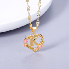 GOLD PLATED CUSTOMIZED HEART FLOWER INITIAL LETTER PENDANT ROSE GOLD HEART INITIAL LETTER RING