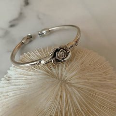 Handmade Vintage Silver Bracelet with Rose Design