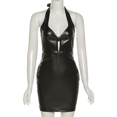 Leather Halter Party cut out Dress