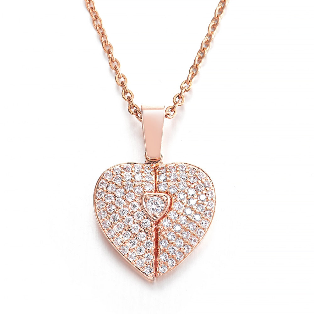 Personalized Women Chain Necklace Custom Engraved Heart Name Openable Heart Crystal Wings Pendant Neklace Valentine Day Gift