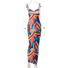 Jiselle Summer Autumn Sleeveless Printed Strap Dress