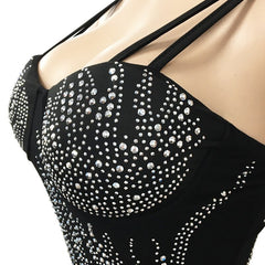 Sparkly Sexy Party Dress Women Elegant Rhinestone Mesh See Through Bodycon Dress Midi Club Birthday Dress for Women Sexy Glitter