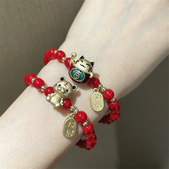 2022 New Lucky Tiger Head Bracelets For Women Girls Red Crystal Beaded Charm Cat Bracelets &amp; Bangles Gifts Wholesale