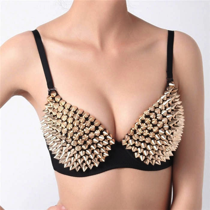 Push Up Bra With Rivet Gold Silver Rock Backless