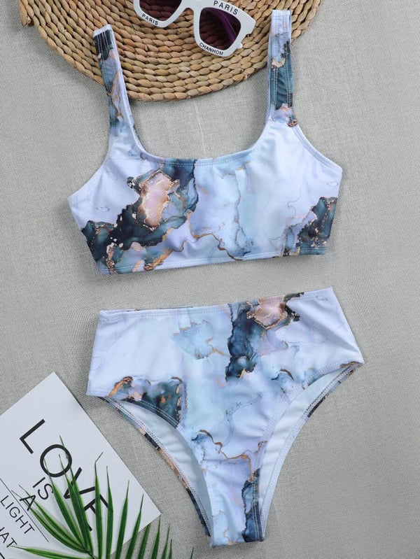 Bandeau Push up Bikinis marble print